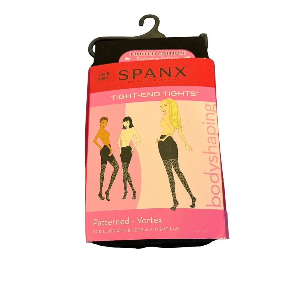 Spanx Tight-End Tights Vortex Patterned Black Body‎ Shaping Sz B Limited Edition